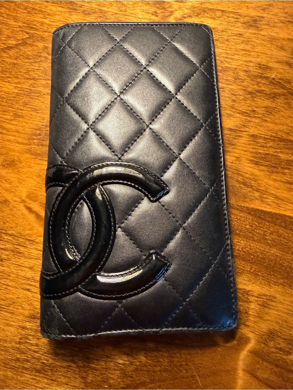 CHANEL Ligne Cambon Black Quilted Leather Wallet with Oversized signature CC